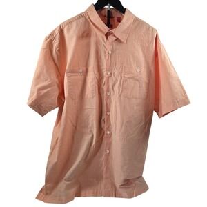 IZOD Mens Short Sleeve Button Down Shirt Peach Orange Cotton XL 0271